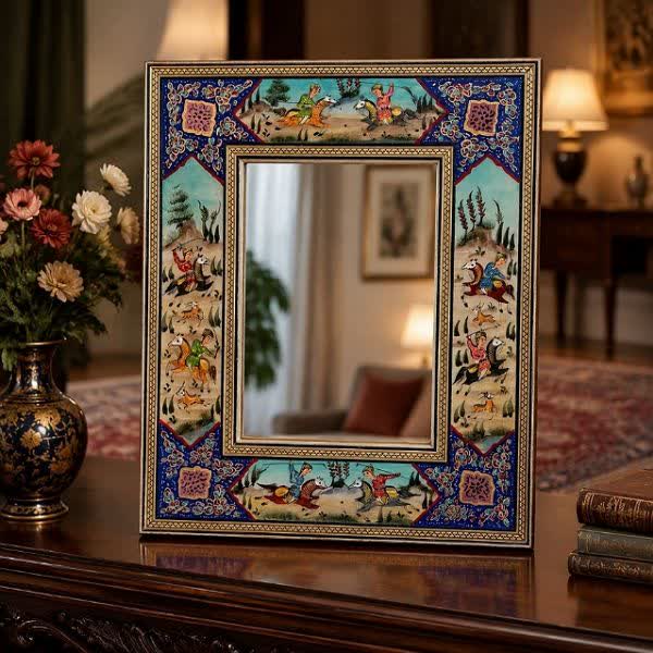 آینه مینیاتور طرح چوگان(شکارگاه)