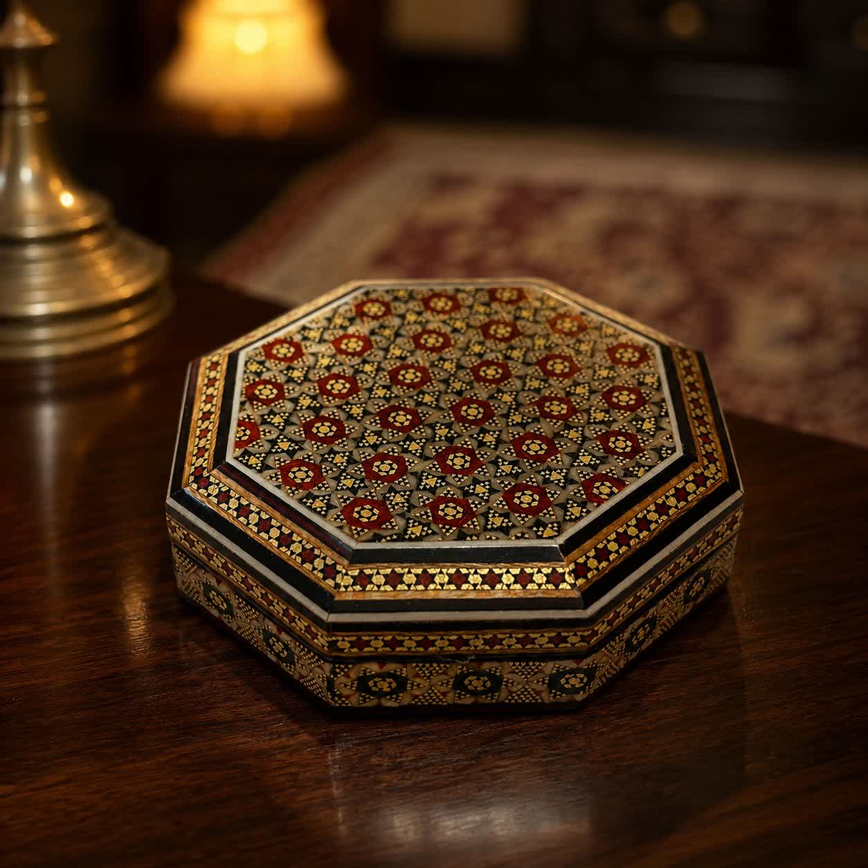 جعبه چوبی النگویی خاتم کاری هشت گوش