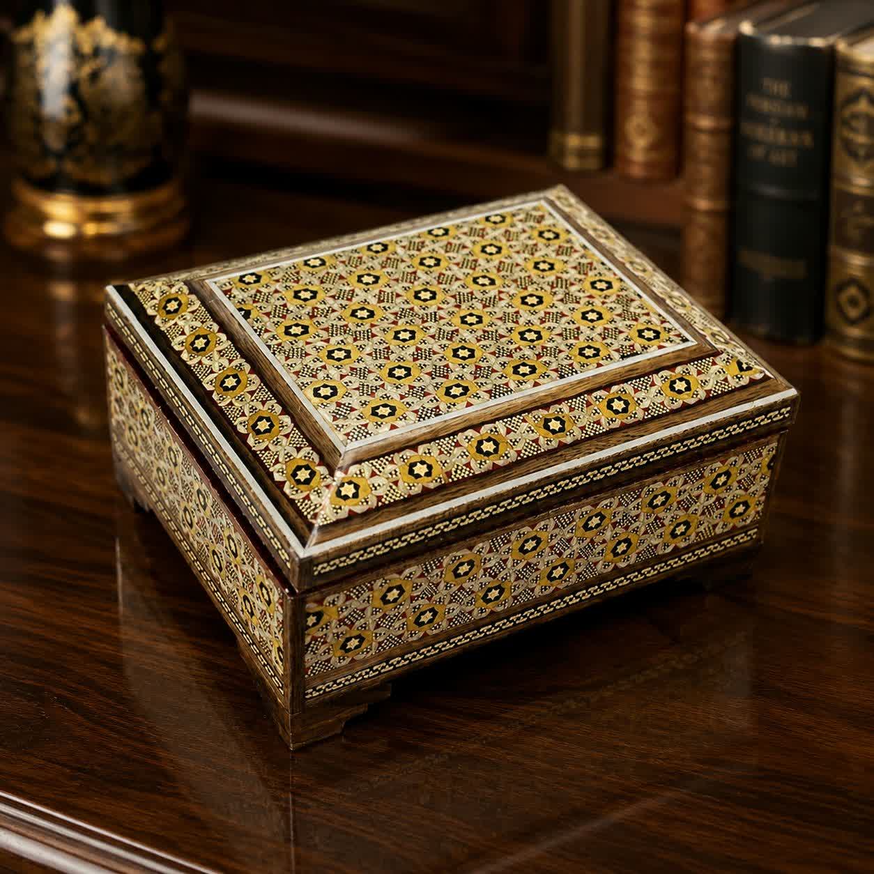 جعبه خاتم کاری استخونی مدل پره وارو 10در14