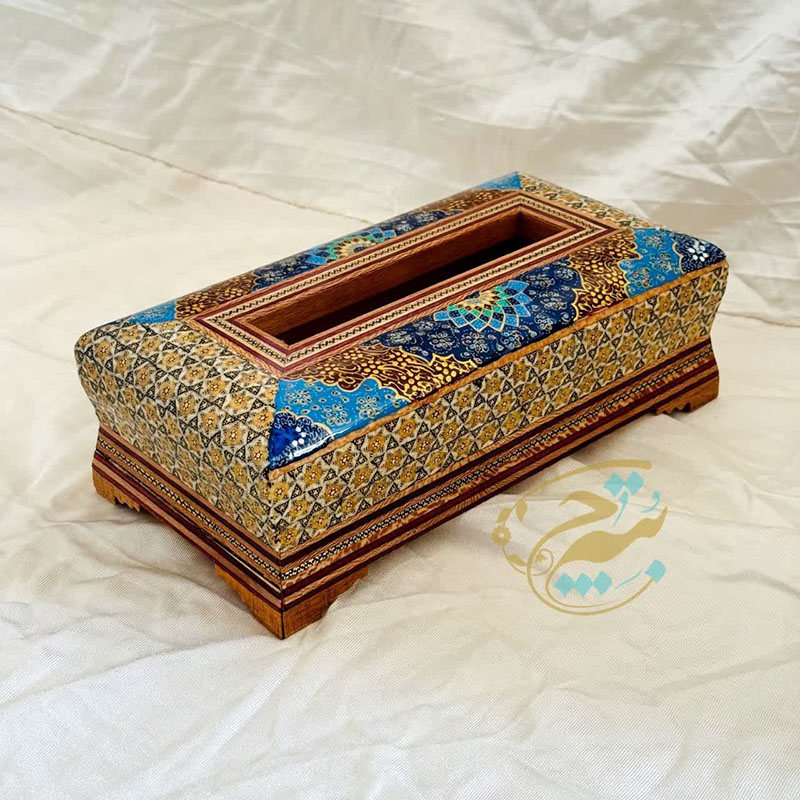 جعبه دستمال کاغذی و جاقاشقی خاتم کاری اسلیمی
