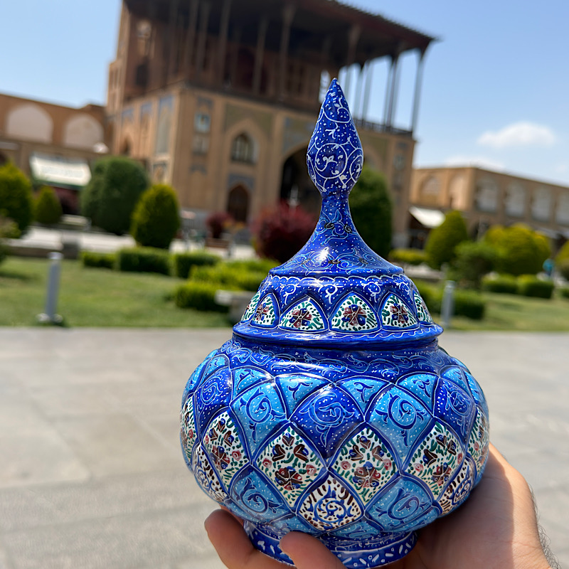 قندان مسی میناکاری اصفهان 20سانتی