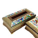 جعبه دستمال کاغذی و جاقاشقی خاتم کاری گل و بلبل - Image 12