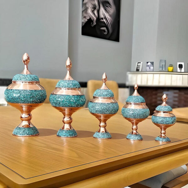 ست هدیه فیروزه کوبی شکلات خوری و رومیزی ترمه - Image 2