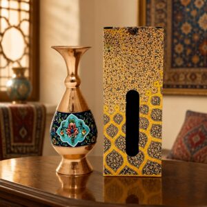 گلدان مسی طرح پرداز ارتفاع 20 سانتی با جعبه سنتی