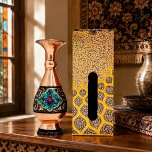 گلدان مسی الماس تراش پرداز 20 سانتی با جعبه سنتی