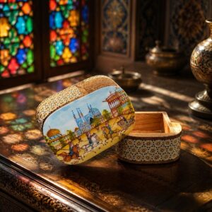 جعبه جاسکه ای خاتم کاری طرح میدان نقش جهان
