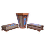 ست جعبه دستمال کاغذی و سطل و جا کاردی خاتم کاری طرح تذهیب - Image 6