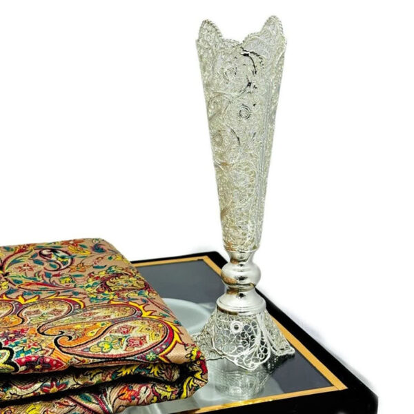 پک هدیه صنایع دستی ملیله کاری گلدان مدادی و ترمه - Image 9