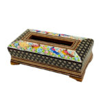 جعبه دستمال کاغذی خاتم کاری  مدل گل و مرغ  بلک - Image 5