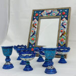 ست هفت سین میناکاری مسی مدل پایه دار آبی - Image 7