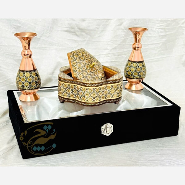 پک هدیه خاتم کاری گلدان 16 و شکلات خوری - Image 4