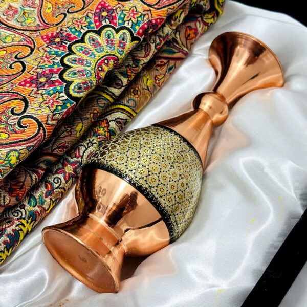 ست هدیه مس و خاتم کاری ترمه و گلدان 20 - Image 9
