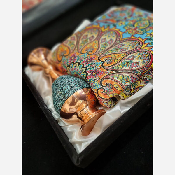 ست هدیه هدیه اداری ترمه و گلدان مس و فیروزه - Image 5
