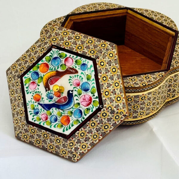 شکلات خوری (جاشکلاتی) خاتم کاری گل و مرغ متوسط - Image 5