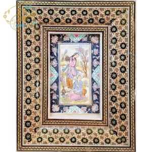 نقاشی مینیاتور  اصفهان با قاب خاتم کاری 16در20