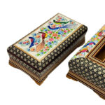 ست جعبه دستمال کاغذی  و جاکاردی خاتم کاری  مدل گل و مرغ اعلا - Image 12