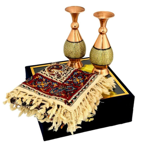ست هدیه اداری خاتم کاری گلدان و رومیزی قلمکاری - Image 4