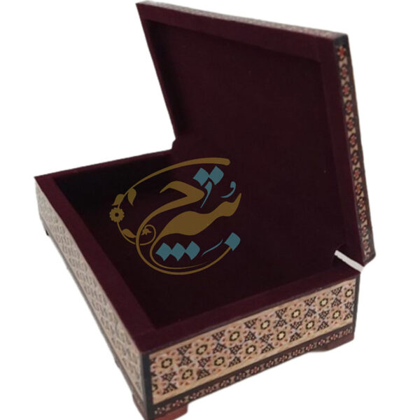 جعبه خاتم کاری تذهیب 11در21 لولایی داخل مخمل - Image 2