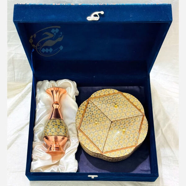ست هدیه خاتم کاری گلدان 16 و شکلات خوری سه درب - Image 9