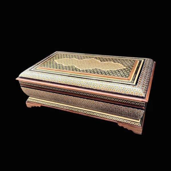 ست جعبه جا دستمال کاغذی و کارد و چنگال خاتم کاری شیشی - Image 8