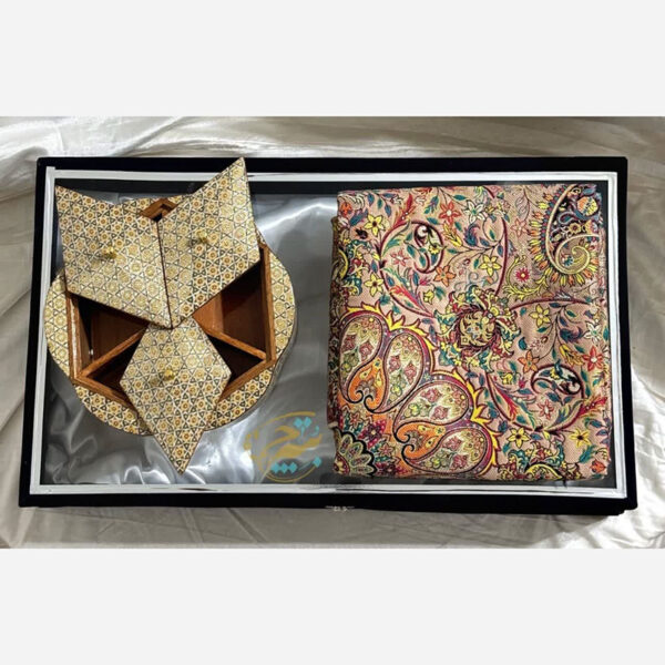 ست هدیه خاتم کاری ترمه و شکلات خوری سه درب - Image 7