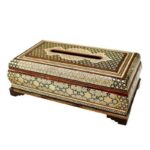 ست جعبه دستمال کاغذی و سطل و جا کاردی خاتم کاری مدل توپی - Image 4