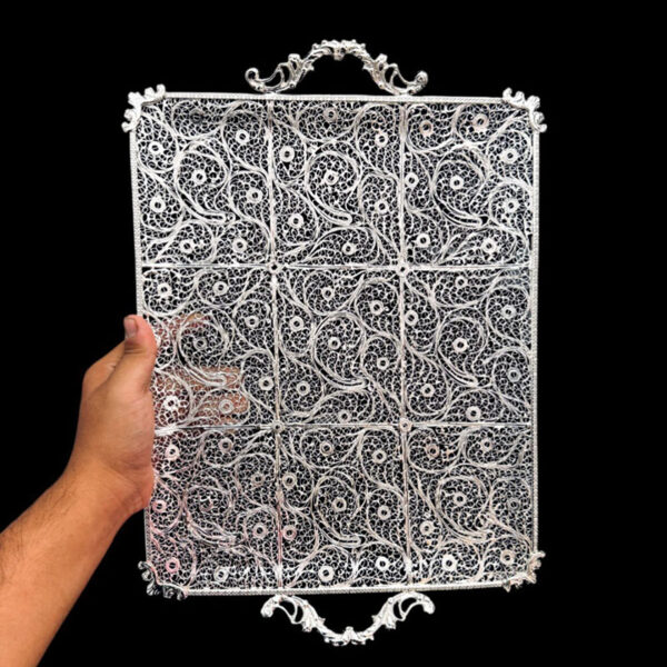 ظروف ملیله کاری سینی مستطیلی بزرگ - Image 4