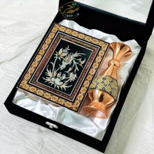 پک هدیه خاتم کاری گلدان 16 و تابلو تک گل