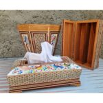 ست سه تیکه خاتم کاری جعبه دستمال کاغذی،جاکاردی،سطل مدل گل و مرغ - Image 5