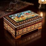 جعبه خاتم کاری تک گل استخونی مدل چوگان  8در11