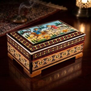 جعبه خاتم کاری تک گل استخونی مدل چوگان  8در11