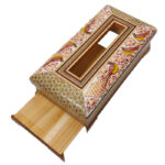 جعبه دستمال کاغذی خاتم کاری  مدل گل و مرغ قرمز - Image 4