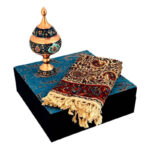 ست هدیه ظروف مسی پرداز ارتفاع 25 با رومیزی قلمکاری - Image 12