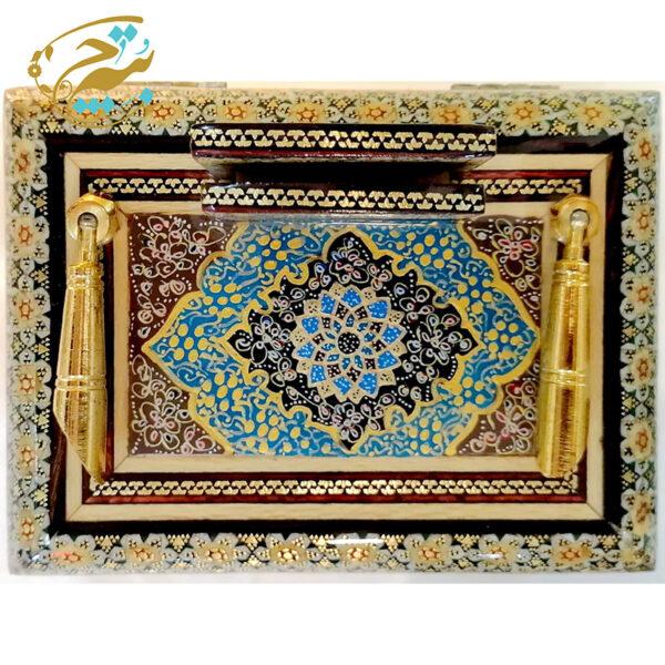قلمدان رومیزی با جعبه لولایی  خاتم کاری  11در15 - Image 2