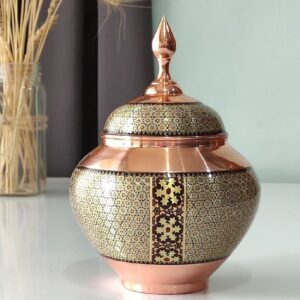 قندان سیبی مس و خاتم کاری شالدار بزرگ