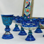 ست هفت سین میناکاری مسی مدل پایه دار آبی - Image 2