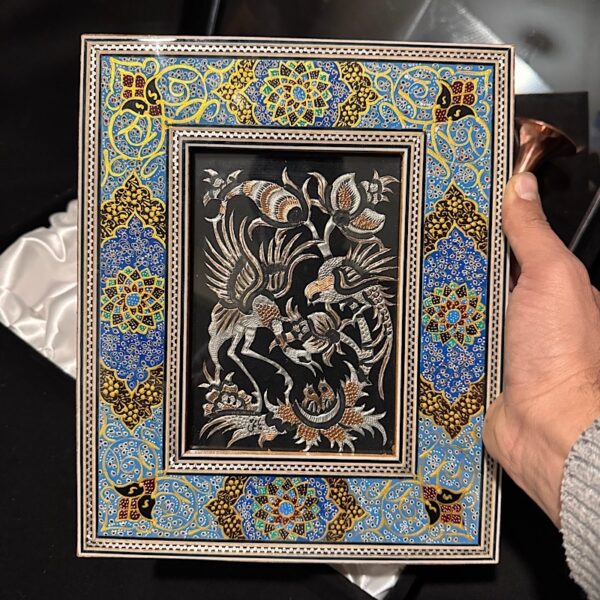 پک هدیه جفت گلدان تابلو اسلیمی خاتم کاری - Image 6
