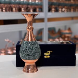 گلدان فیروزه کوبی مسی 20سانتی با جعبه مخمل