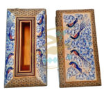 ست سه تیکه خاتم کاری جادستمالی ،جاکاردی،سطل مدل گل و مرغ آبی - Image 5