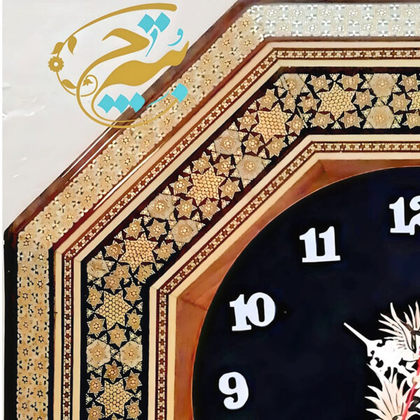 ساعت خاتم کاری هشت گوش ستاره قطبی با صفحه جیر مشکی  و پلاک قلمزنی - Image 2