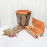 ست سه تکه جادستمال سطل جاکاردی خاتم کاری طرح سوخته