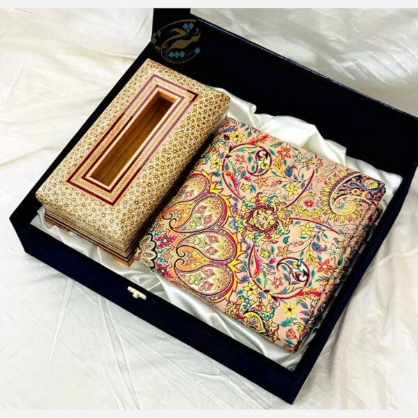 ست هدیه خاتم کاری ترمه و جعبه دستمال اعلا - Image 9