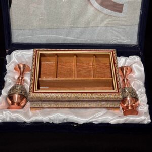 پک هدیه جفت گلدان و جعبه دمنوش خاتم کاری