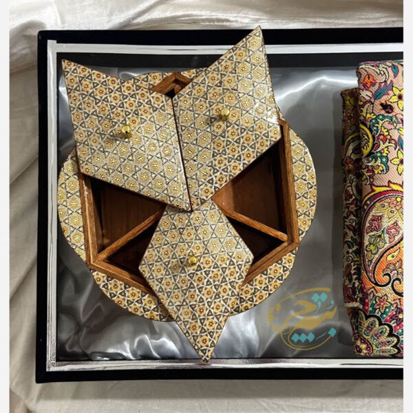 ست هدیه خاتم کاری ترمه و شکلات خوری سه درب - Image 11