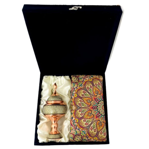 ست هدیه هدیه اداری ترمه و شکلات خوری مس و خاتم - Image 5