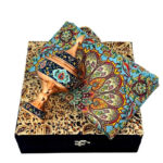 ست هدیه ظروف مسی پرداز ارتفاع 25 با رومیزی ترمه