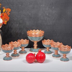 ست آجیل خوری فیروزه کوبی ارتفاع 10سانت مجموعه 6 عددی