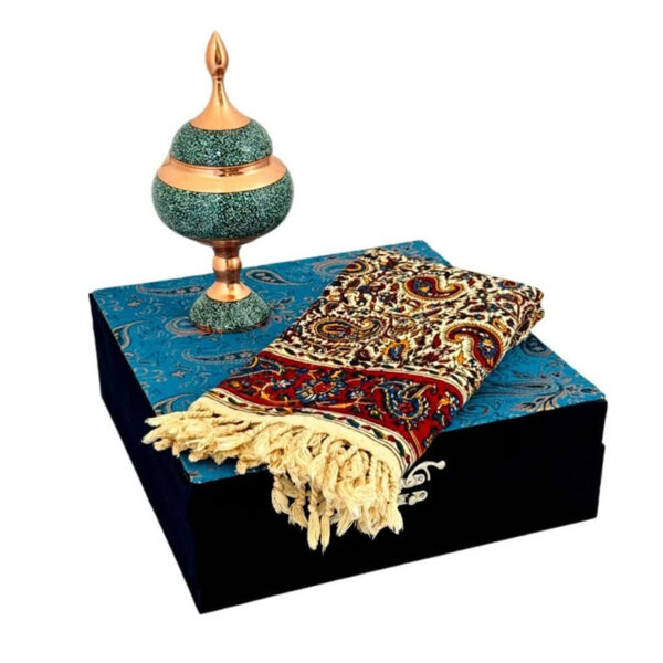 ست هدیه فیروزه کوبی شکلات خوری و رومیزی قلمکاری - Image 7