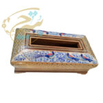 ست جعبه دستمال کاغذی و جاکاردی خاتم کاری مدل گل و مرغ آبی - Image 9