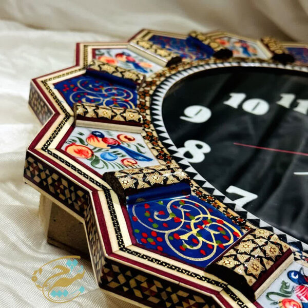 ساعت  خورشیدی خاتم کاری  گل ومرغ باصفحه مشکی - Image 7